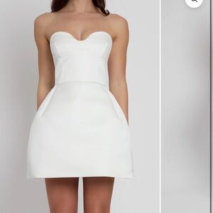 new with tags white mini dress, ordered in may. don’t have an event to wear it